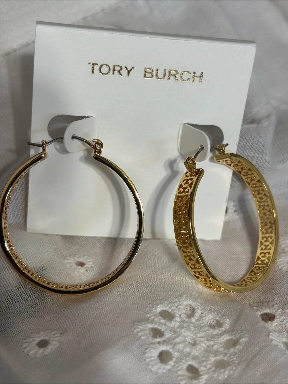 Tory Burch Large Gold Filigree Hoop Earrings